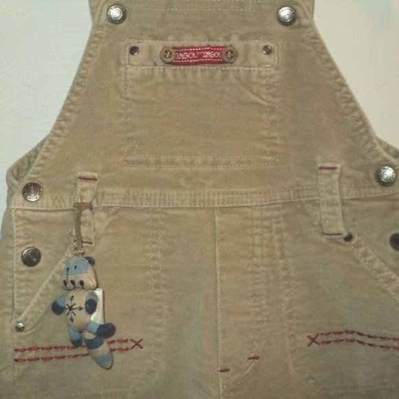 Gagou Tagou Infants Boys Size 9 Months Bib Overalls Cargo Tan Cotton Velvet - Picture 2 of 4